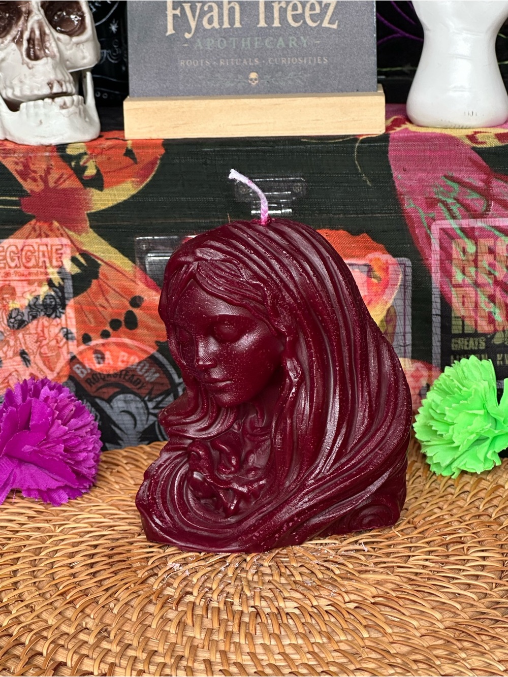 Handmade Burgundy Veiled Woman Candle